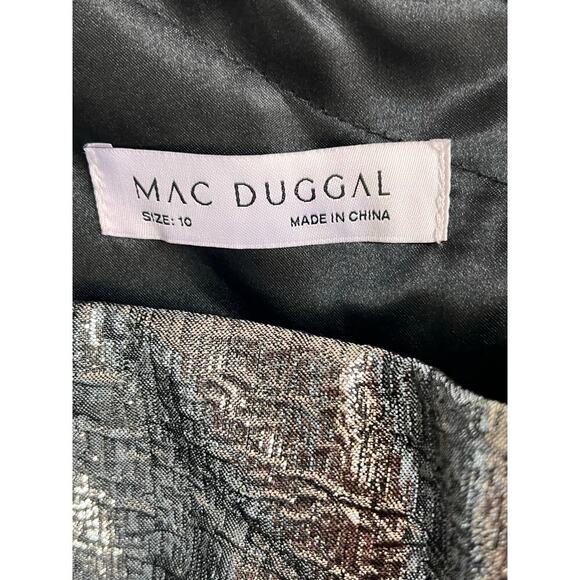 Mac Duggal One Shoulder Bow Midi Metallic Fit & Flare Dress Silver Womens 10 NWT - Picture 8 of 11